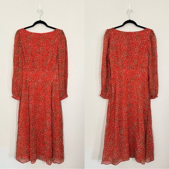 Boden Ingrid Orange Sunset Speckle Long Sleeve Flowy Crew Neck Midi Dress Size 4 - Picture 3 of 10